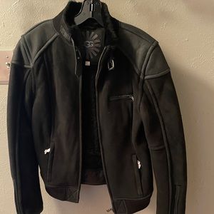NWT UGG Suede Shearling Bomber Jacket L BLACK